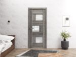 Solid French Door Frosted Glass | Sete 6933 Nebraska Grey | Single Regular Panel Frame Trims Handle | Bathroom Bedroom Sturdy Doors - Image 2