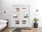 Sliding Closet Opaque Glass Bypass Doors / Sete 6999 White Silk with Mirror / Rails Hardware Set / Wood Solid Bedroom Wardrobe Doors - Image 3