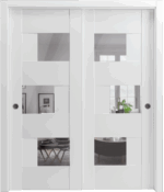 Sliding Closet Opaque Glass Bypass Doors / Sete 6999 White Silk with Mirror / Rails Hardware Set / Wood Solid Bedroom Wardrobe Doors - Image 2