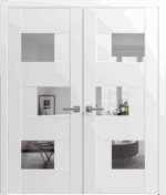 Solid French Double Doors / Sete 6999 White Silk with Mirror / Wood Solid Panel Frame / Closet Bedroom Modern Doors - Image 2