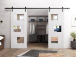 Modern Double Barn Door / Sete 6999 White Silk with Mirror / 13FT Rail Track Set / Solid Panel Interior Doors - Image 3
