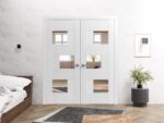 Solid French Double Doors / Sete 6999 White Silk with Mirror / Wood Solid Panel Frame / Closet Bedroom Modern Doors - Image 3