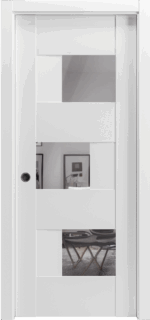 Sliding Pocket Door / Sete 6999 White Silk with Mirror / Kit Rail Hardware / MDF Interior Bedroom Modern Doors - Image 2