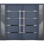 Front Exterior Prehung Steel Double Doors / Deux 1105 Gray Graphite / 2 Sidelight Exterior Windows / Stainless Inserts Single Modern Painted