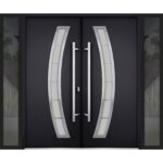 Front Exterior Prehung Steel Double Doors / Deux 6500 Black / 2 Sidelight Exterior Windows / Stainless Inserts Single Modern Painted