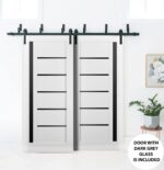 Slab Barn Door Panel | Quadro 4588 White Silk with Black Glass | Sturdy Finished Doors | Pocket Closet Sliding - Image 2