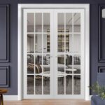 Solid French Double Clear Glass Doors 12 Lites | Felicia 3355 White Silk | Single Regural Panel Frame Trims | Bathroom Bedroom Sturdy Doors - Image 2