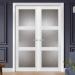 Solid French Double Doors | Lucia 2588 White Silk with Rain Glass | Wood Solid Panel Frame Trims | Closet Bedroom Sturdy Doors Rain Glass - Image 4
