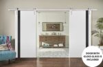 Sturdy Double Barn Door with | Planum 0040 White Silk with Black Glass | 13FT Rail Hangers Heavy Set (Silver) | Solid Panel Interior Doors - Image 2