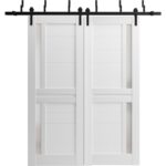 Sliding Closet Barn Bypass Doors | Veregio 7288 White Silk with Frosted Glass | Sturdy 6.6ft Rails Hardware Set | Wood Solid Bedroom Wardrobe Doors