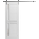 Sturdy Barn Door | Veregio 7288 White Silk with Frosted Glass | 6.6FT Silver Rail Hangers Heavy Hardware Set (Silver) | Solid Panel Interior Doors