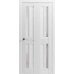 Sliding Closet Bi-fold Doors | Veregio 7288 White Silk with Frosted Glass | Sturdy Tracks Moldings Trims Hardware Set | Wood Solid Bedroom Wardrobe Doors