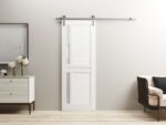 Sturdy Barn Door | Veregio 7288 White Silk with Frosted Glass | 6.6FT Silver Rail Hangers Heavy Hardware Set (Silver) | Solid Panel Interior Doors - Image 2