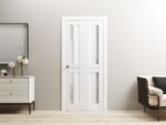 Sliding Closet Bi-fold Doors | Veregio 7288 White Silk with Frosted Glass | Sturdy Tracks Moldings Trims Hardware Set | Wood Solid Bedroom Wardrobe Doors - Image 2