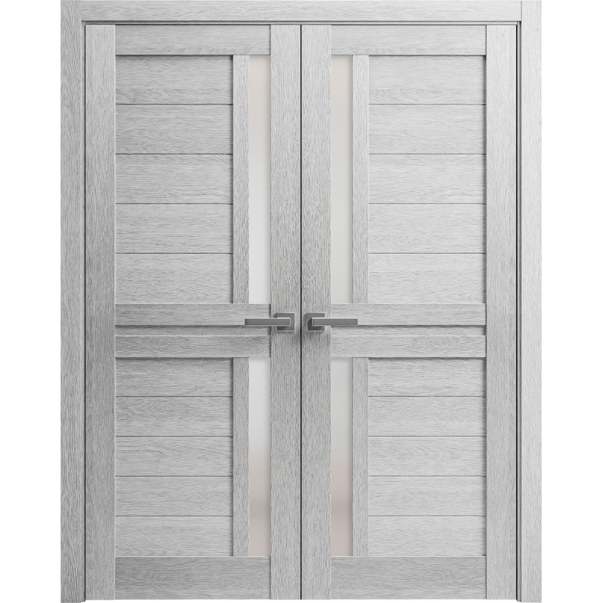 7288_double_1_1 Interior Solid French Double Doors | Veregio 7288 Light Grey Oak with Frosted Glass | Wood Solid Panel Frame Trims | Closet Bedroom Sturdy Doors - Image 1