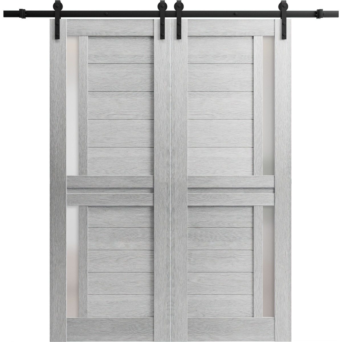 Sturdy Double Barn Door | Veregio 7288 Light Grey Oak with Frosted Glass | 13FT Rail Hangers Heavy Set | Solid Panel Interior Doors