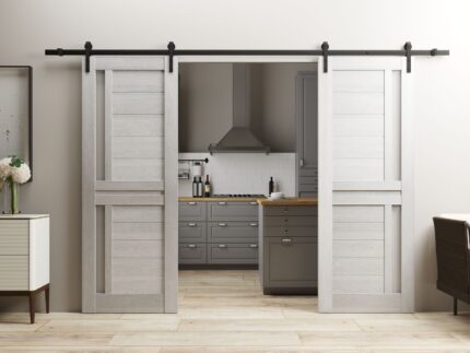 Sturdy Double Barn Door | Veregio 7288 Light Grey Oak with Frosted Glass | 13FT Rail Hangers Heavy Set | Solid Panel Interior Doors