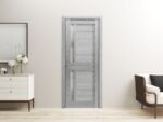 Interior Solid French Door | Veregio 7288 Light Grey Oak with Frosted Glass | Single Regular Panel Frame Trims Handle | Bathroom Bedroom Sturdy Doors - Image 2