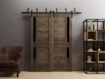 Slab Barn Door Panel | Veregio 7588 Cognac Oak with Black Glass | Sturdy Finished Doors | Pocket Closet Sliding - Image 3
