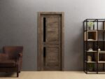 Slab Barn Door Panel | Veregio 7588 Cognac Oak with Black Glass | Sturdy Finished Doors | Pocket Closet Sliding - Image 2