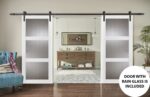 Sturdy Double Barn Door with | Lucia 2588 White Silk with Rain Glass | 13FT Rail Hangers Heavy Set | Solid Panel Interior Doors Rain Glass - Image 6