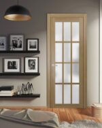 Solid French Door Frosted Glass | Felicia 3312 Honey Ash " | Single Regular Panel Frame Trims Handle | Bathroom Bedroom Sturdy Doors - Image 2