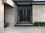 Front Exterior Prehung Steel Double Doors / Cynex 6777 Black / 2 Sidelight Exterior Windows / Stainless Inserts Single Modern Painted - Image 2