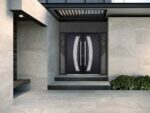 Front Exterior Prehung Steel Double Doors / Deux 6500 Black / 2 Sidelight Exterior Windows / Stainless Inserts Single Modern Painted - Image 3
