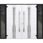 Front Exterior Prehung Steel Double Doors / Deux 1744 Natural Oak / 2 Sidelight Exterior Black Windows / Stainless Inserts Single Modern Painted - Image 2