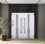 Front Exterior Prehung Steel Double Doors / Deux 1744 Natural Oak / 2 Sidelight Exterior Black Windows / Stainless Inserts Single Modern Painted - Image 4