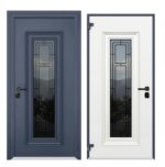Front Exterior Prehung Steel Door / Ballucio 6044 Gray Graphite / 2 Side and Top Exterior Window / Stainless Inserts Single Modern Painted - Image 4