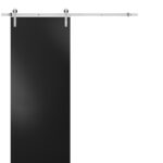 Sturdy Barn Door with Hardware | Planum 0010 Black Matte | 6.6FT Rail Hangers Heavy Set (Silver) | Modern Solid Panel Interior Doors