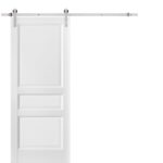 Sliding Barn Door with 6.6ft Hardware | Lucia 31 White Silk | Rail Hangers Sturdy Silver Set (Silver) | 3 Paneled Shaker Wooden Solid Panel Interior Doors