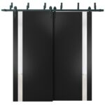 Slab Barn Door Panel | Planum 0040 Matte Black with White Glass | Sturdy Finished Doors | Pocket Closet Sliding - Image 4