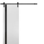 Sturdy Barn Door | Planum 0040 White Silk with Black Glass | 6.6FT Rail Hangers Heavy Hardware Set | Solid Panel Interior Doors