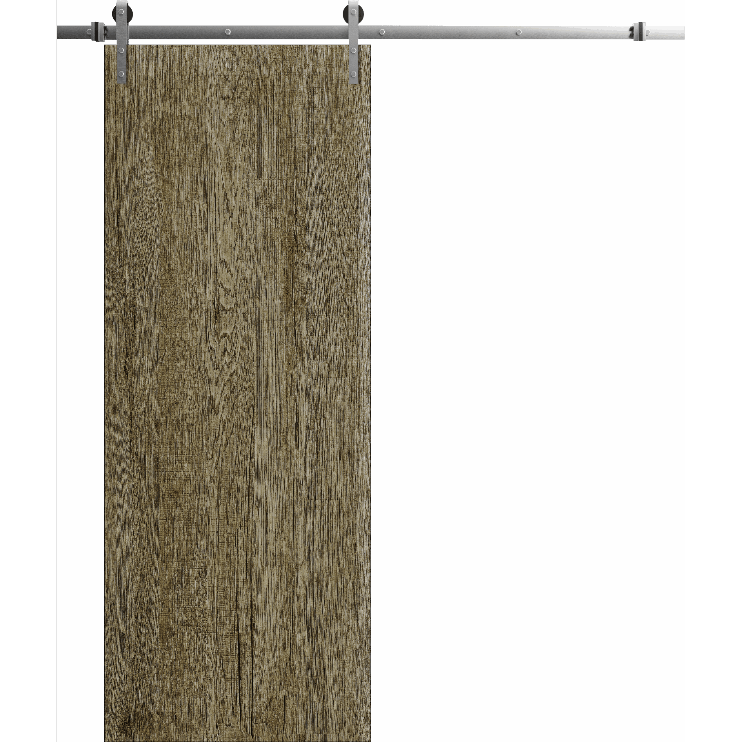 barn_silver_7ekbfhcelqeyaqee Modern Barn Door | BASIC 3001 Antique Oak | 6.6FT Silver Rail Track Heavy Hardware Set | Solid Panel Interior Doors - Image 1