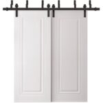 Sliding Closet Barn Bypass Doors | BASIC 9111 White | 6.6ft Rails Hardware Set | Wood Solid Bedroom Wardrobe Doors
