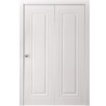 Sliding Closet Bi-fold Doors | BASIC 9111 White | Sturdy Tracks Moldings Trims Hardware Set | Wood Solid Bedroom Wardrobe Doors