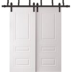 Sliding Closet Barn Bypass Doors | BASIC 9233 White | 6.6ft Rails Hardware Set | Wood Solid Bedroom Wardrobe Doors
