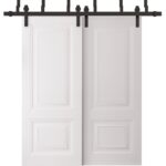 Sliding Closet Barn Bypass Doors | BASIC 9422 White | 6.6ft Rails Hardware Set | Wood Solid Bedroom Wardrobe Doors