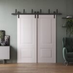 Sliding Closet Barn Bypass Doors | BASIC 9422 White | 6.6ft Rails Hardware Set | Wood Solid Bedroom Wardrobe Doors - Image 2