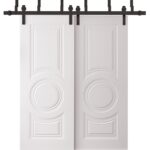Sliding Closet Barn Bypass Doors | BASIC 9801 White | 6.6ft Rails Hardware Set | Wood Solid Bedroom Wardrobe Doors