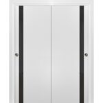 Sliding Closet Bypass Doors | Planum 0040 White Silk with Black Glass | Sturdy Rails Moldings Trims Hardware Set | Wood Solid Bedroom Wardrobe Doors