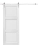 Sliding Barn Door with 6.6ft Hardware | Lucia 2661 White Silk | Rail Hangers Sturdy Silver Set (Silver) | 3 Paneled Shaker Wooden Solid Panel Interior Doors