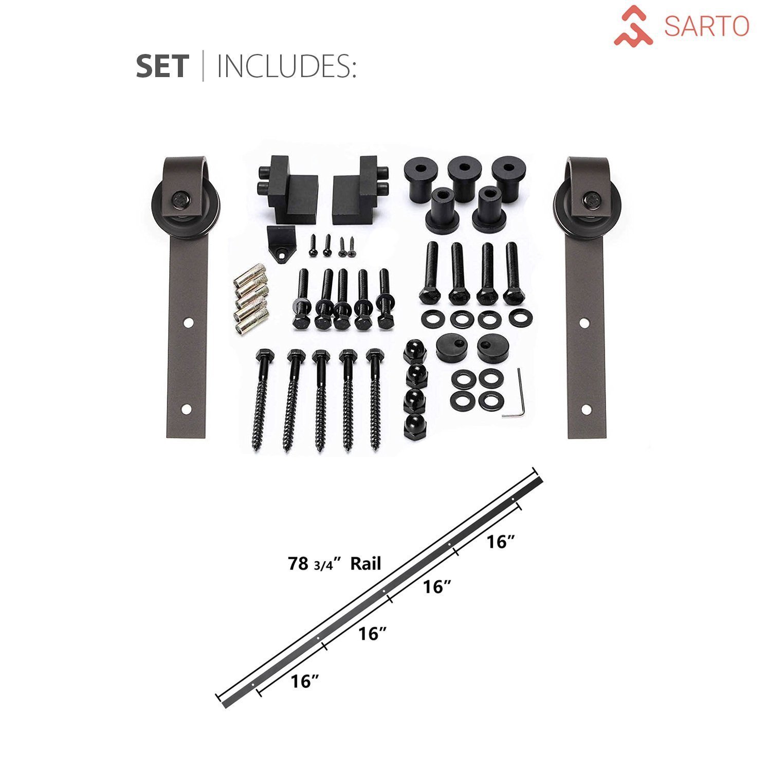 Sturdy Barn Door 12 Lites | Felicia 3312 Ginger Ash with Frosted Glass | 6.6FT Rail Hangers Heavy Hardware Set | Solid Panel Interior Doors - Image 3