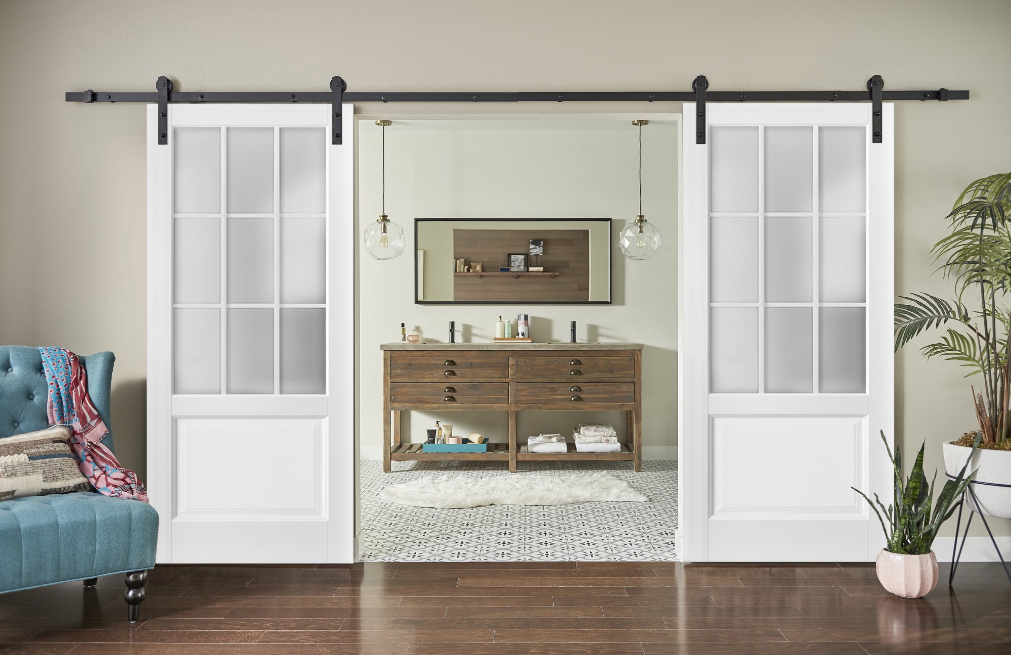 Solid French Door Slab 9 Lites | Felicia 3309 Matte White with Frosted Glass | Can be installed As Barn Door Pocket Door Closet Door - Image 3