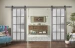 Sturdy Double Barn Door 12 Lites | Felicia 3312 Ginger Ash Grey with Frosted Glass | 13FT Rail Hangers Heavy Set | Solid Panel Interior Doors - Image 2