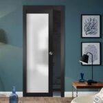 Sliding Pocket Door with Frosted Tempered Glass | Planum 2102 Matte Black with Frosted Glass | Kit Trims Rail Hardware | Solid Wood Interior Bedroom Bathroom Closet Sturdy Doors - Image 2