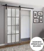 Sturdy Barn Door 12 Lites | Felicia 3312 Ginger Ash with Frosted Glass | 6.6FT Rail Hangers Heavy Hardware Set | Solid Panel Interior Doors - Image 2