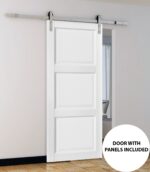 Sliding Barn Door with 6.6ft Hardware | Lucia 2661 White Silk | Rail Hangers Sturdy Silver Set (Silver) | 3 Paneled Shaker Wooden Solid Panel Interior Doors - Image 2